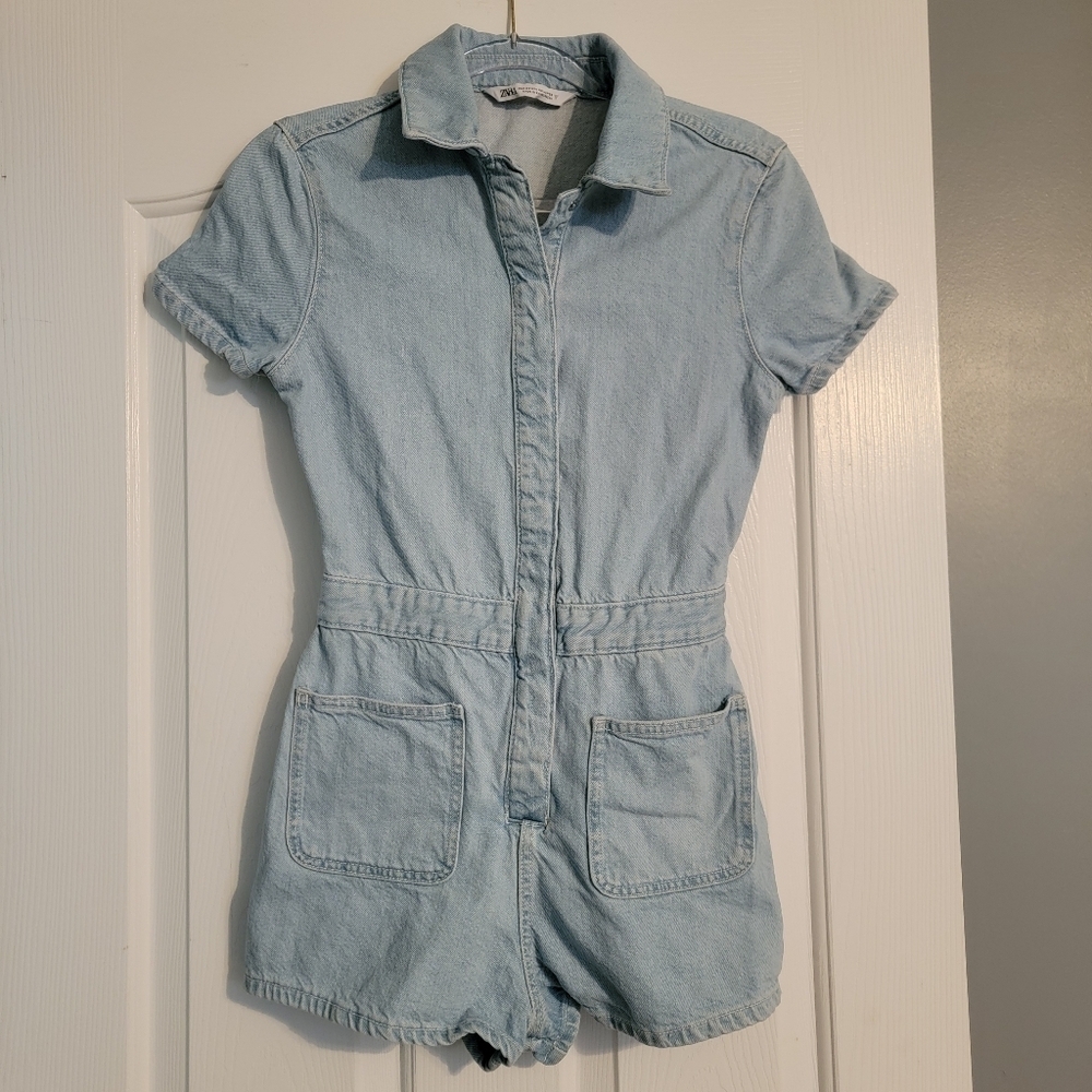 Zara Women's Light Blue Denim Romper